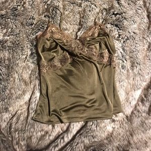 Olive Lace Silky Cropped Tank